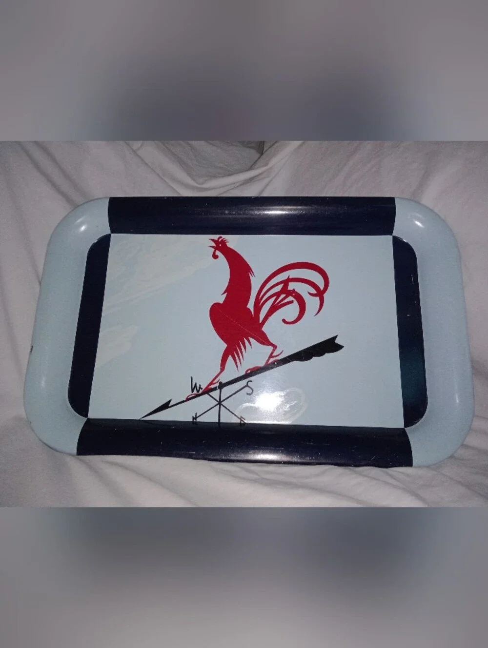 Vintage Crowing Rooster Serving Drink Tray Mid Century Modern Barware Decor